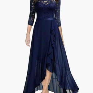 NWT Miusol Women's Elegant Floral Lace Ruffle Split Hem Prom Cocktail Dress